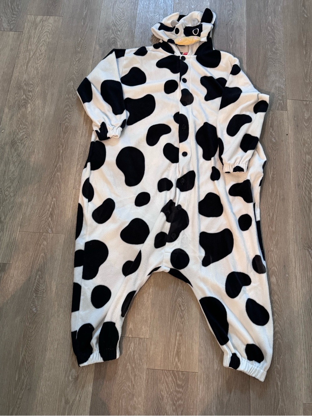 Cozy Cow Print Hooded Onesie Pajama - Black & White